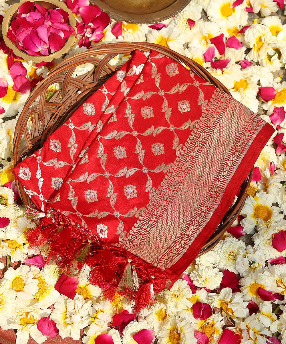 Handloom_Red_Pure_Katan_Silk_Banarasi_Dupatta_with_Cutwork_Jaal_WeaverStory_01