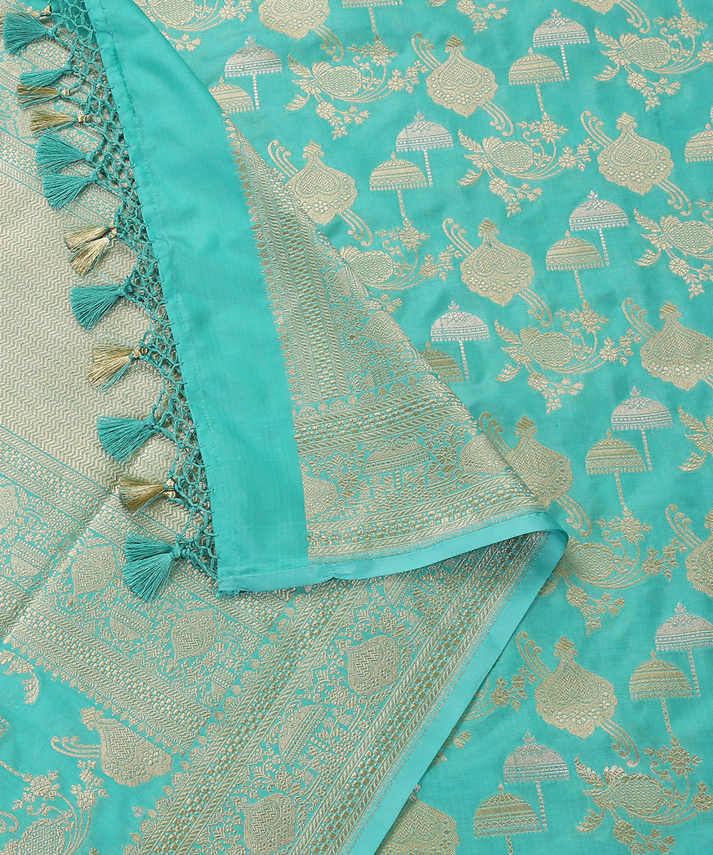 Handloom_Turquoise_Blue_Pure_Katan_Silk_Banarasi_Dupatta_With_Umbrellas_WeaverStory_04