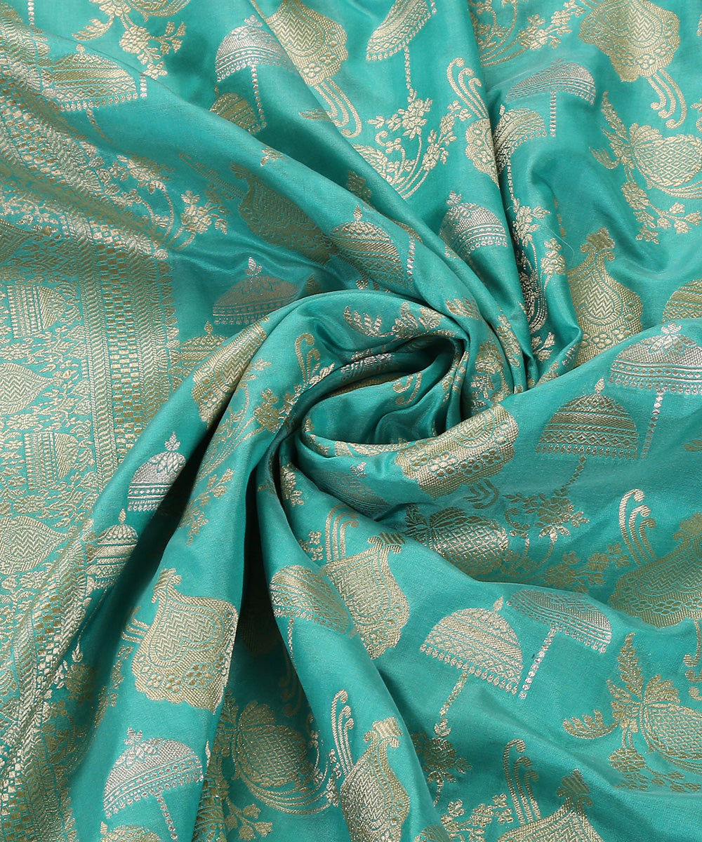 Handloom_Turquoise_Blue_Pure_Katan_Silk_Banarasi_Dupatta_With_Umbrellas_WeaverStory_05