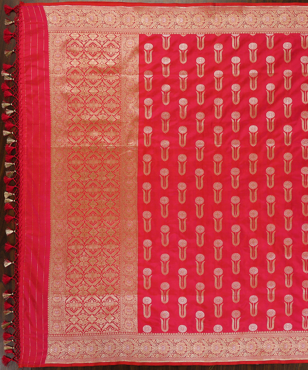 Handloom_Pink_Sunflower_Motif_Pure_Katan_Silk_Banarasi_Dupatta_WeaverStory_02