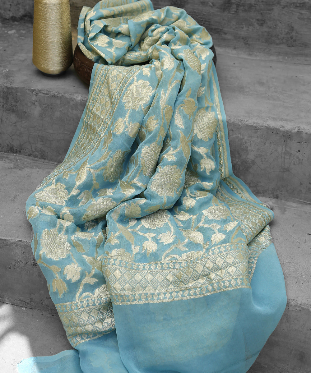 Handloom_Blue_Cutwork_Banarasi_Georgette_Dupatta_with_Cutwork_Weave_WeaverStory_01