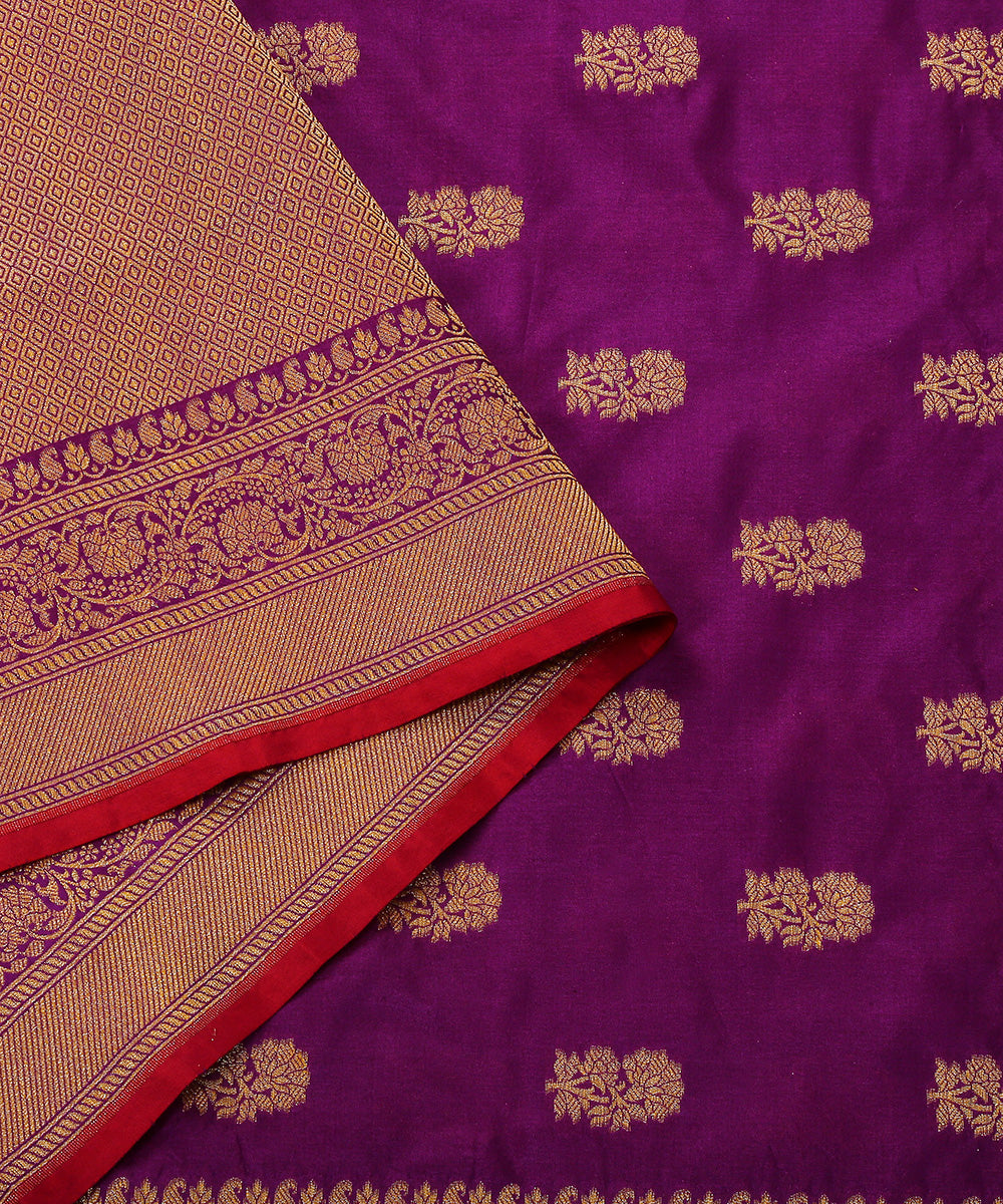 Purple_Handloom_Pure_Katan_Silk_Banarasi_Dupatta_with_Alluring_Booti_WeaverStory_04