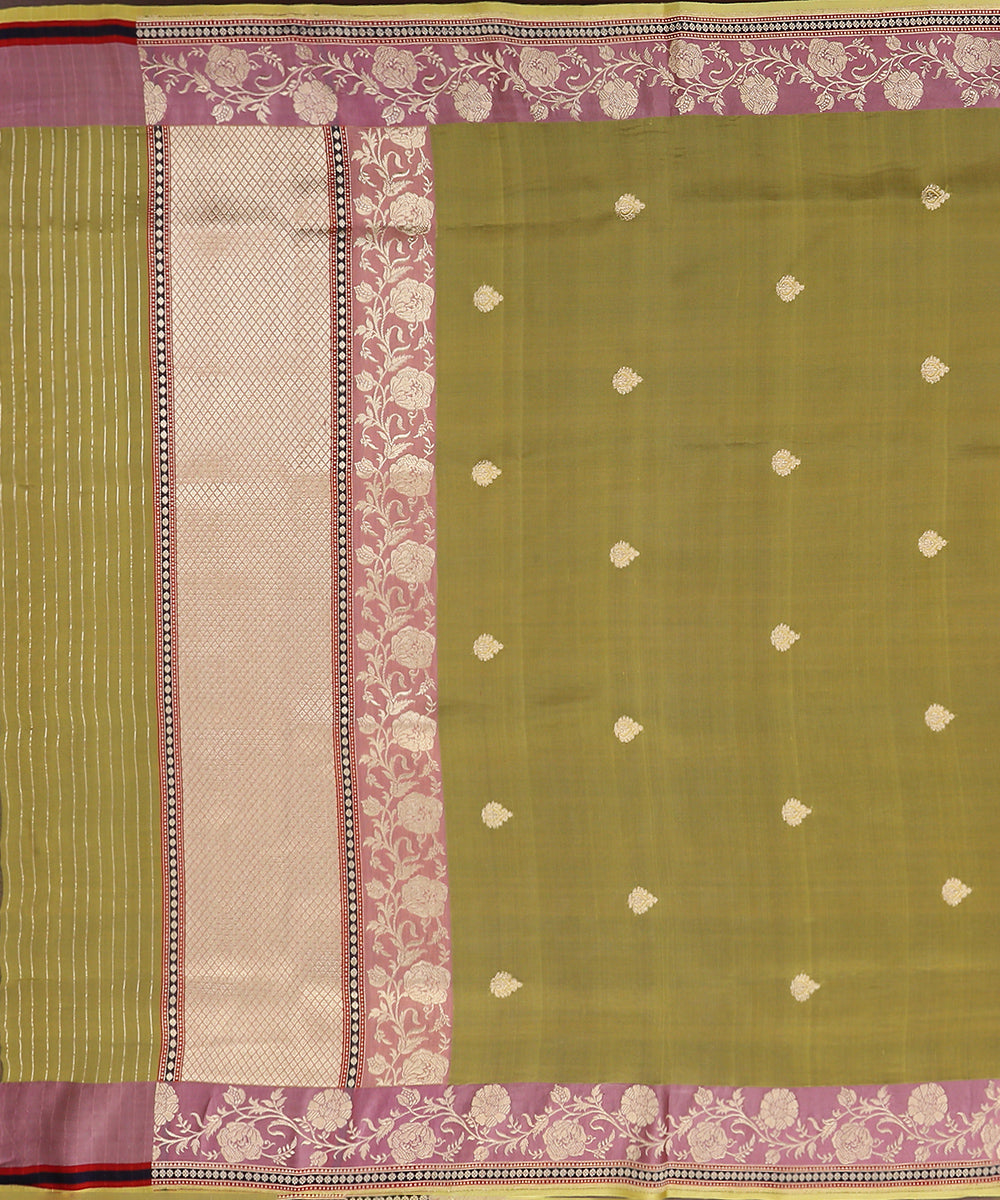 Handloom_Yellow_Pure_Organza_Banarasi_Dupatta_With_Kadhwa_Booti_And_Mauve_Satin_Border_WeaverStory_02