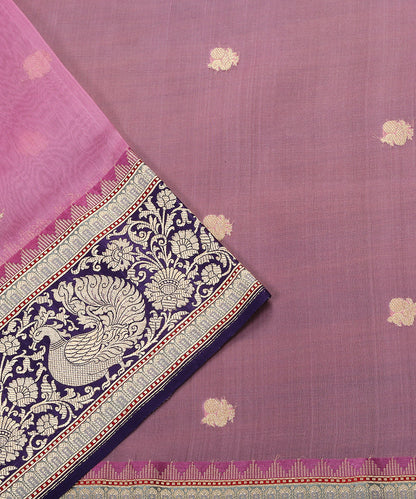 Handloom_Pink_Pure_Organza_Banarasi_Dupatta_With_Kadhwa_Booti_And_Purple_Shikargah_Border_WeaverStory_04