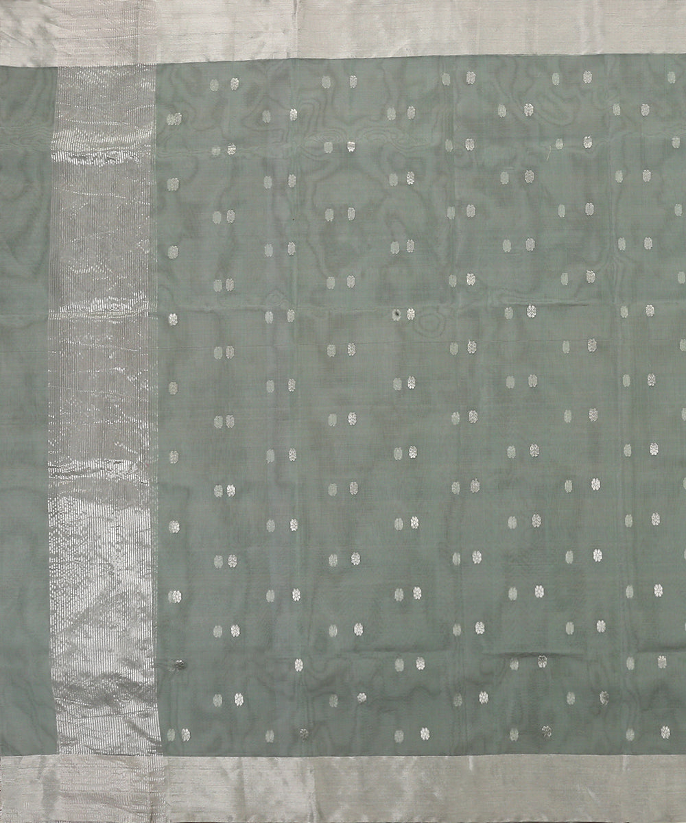 Handloom_Green_Kora_Silk_Chanderi_Dupatta_With_Zari_Booti_WeaverStory_02