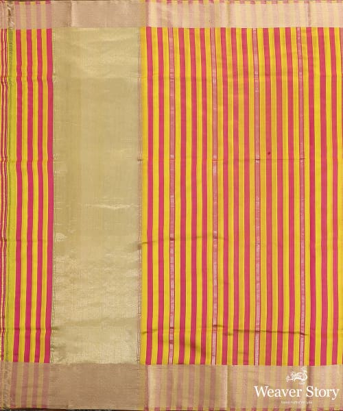 Yellow_And_Pink_Handloom_Striped_Chanderi_Dupatta_With_Gold_Zari_Border_WeaverStory_02