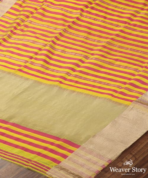 Yellow_And_Pink_Handloom_Striped_Chanderi_Dupatta_With_Gold_Zari_Border_WeaverStory_03