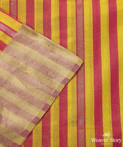 Yellow_And_Pink_Handloom_Striped_Chanderi_Dupatta_With_Gold_Zari_Border_WeaverStory_04