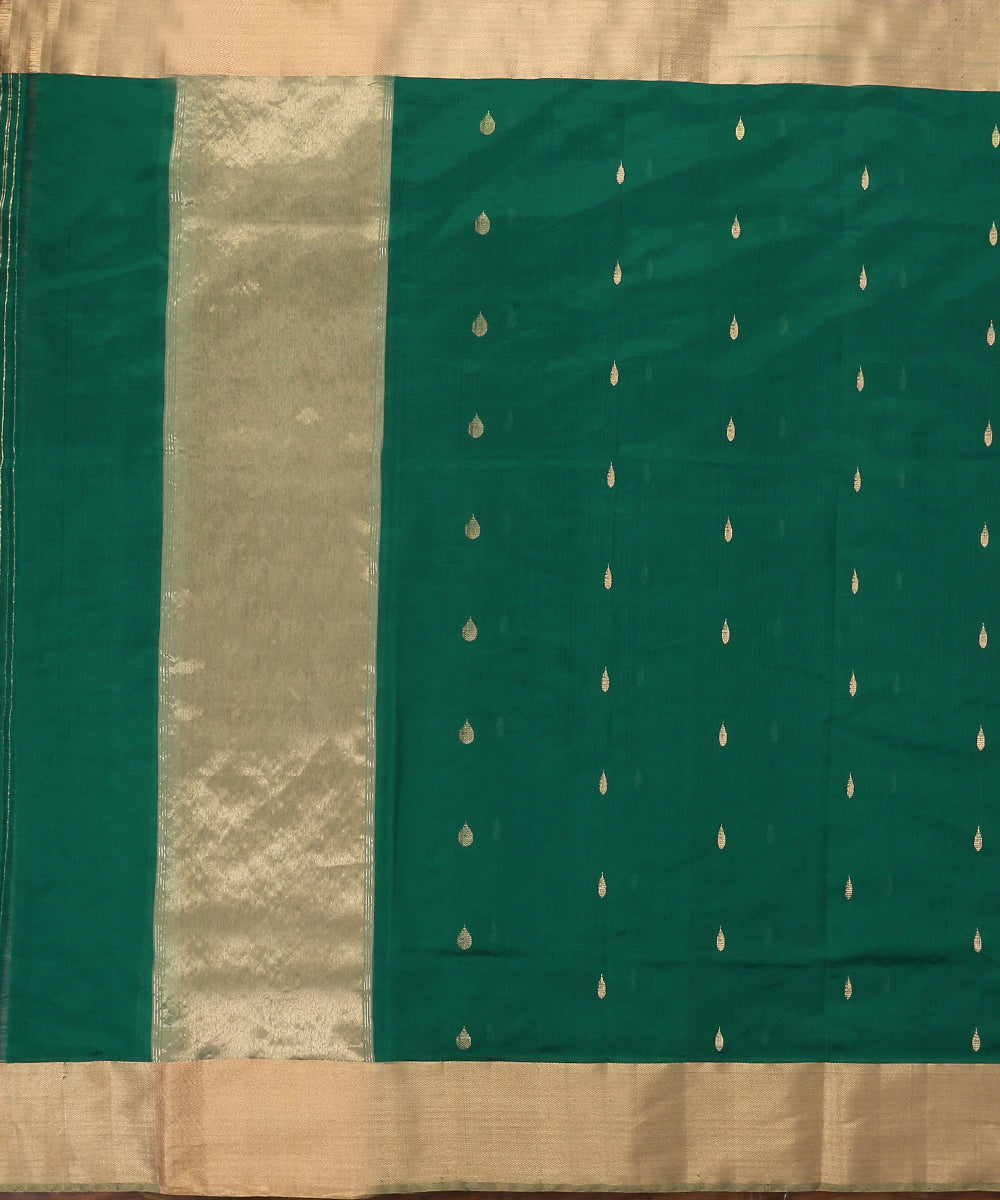 Handloom_Green_Rain_Drop_Motif_Chanderi_Silk_Dupatta_With_Zari_Border_WeaverStory_02