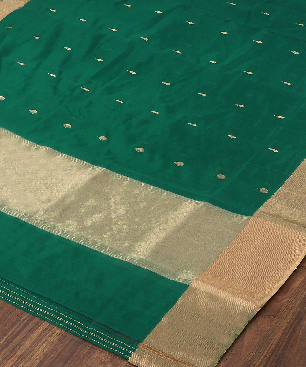 Handloom_Green_Rain_Drop_Motif_Chanderi_Silk_Dupatta_With_Zari_Border_WeaverStory_03