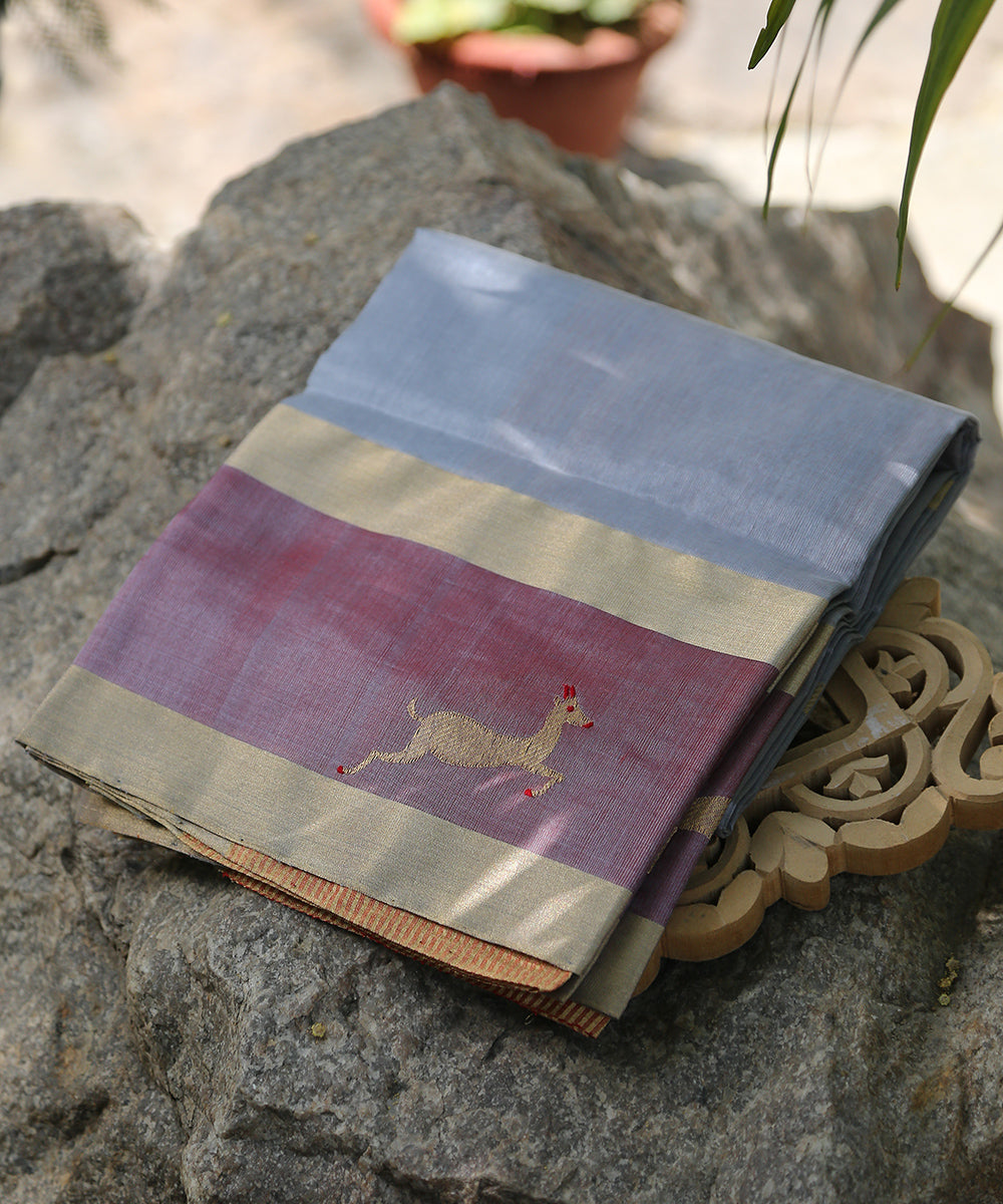 Handloom_Blue_Silk_Chanderi_Dupatta_With_Deer_Motifs_On_Border_WeaverStory_01