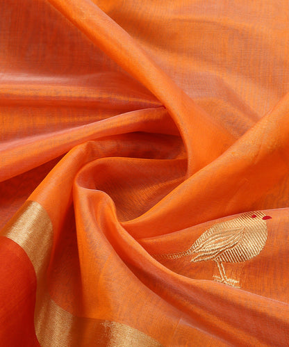 Handloom_Orange_Silk_Chanderi_Dupatta_With_Bird_Motif_On_Border_WeaverStory_05