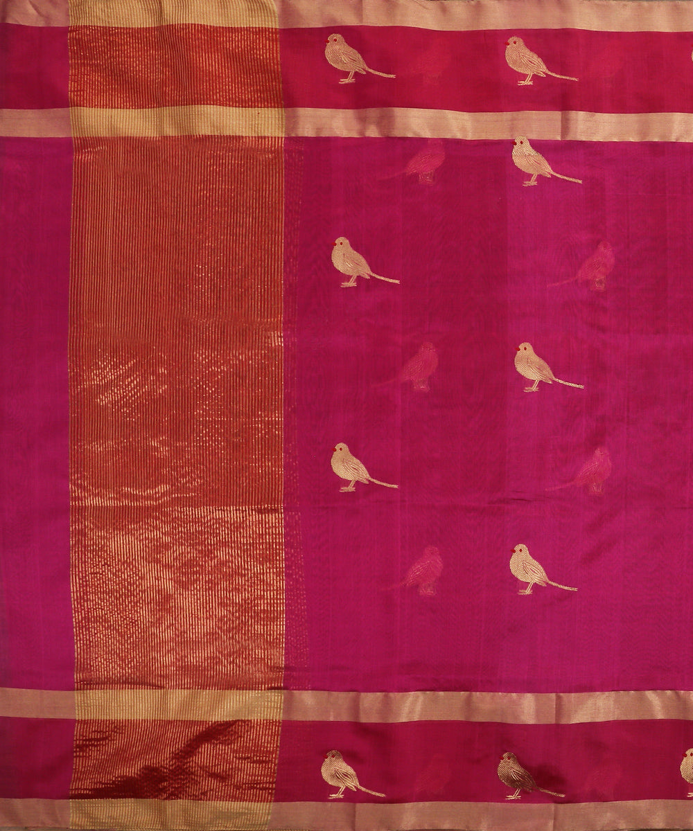 Pink_Handloom_Silk_Chanderi_Dupatta_With_Bird_Motif_On_Border_WeaverStory_02