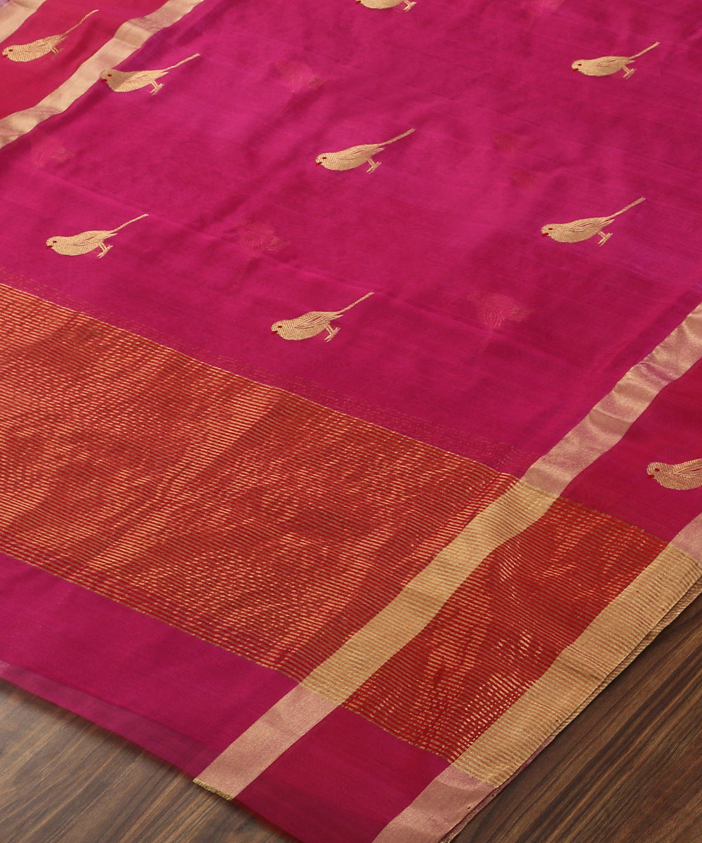 Pink_Handloom_Silk_Chanderi_Dupatta_With_Bird_Motif_On_Border_WeaverStory_03