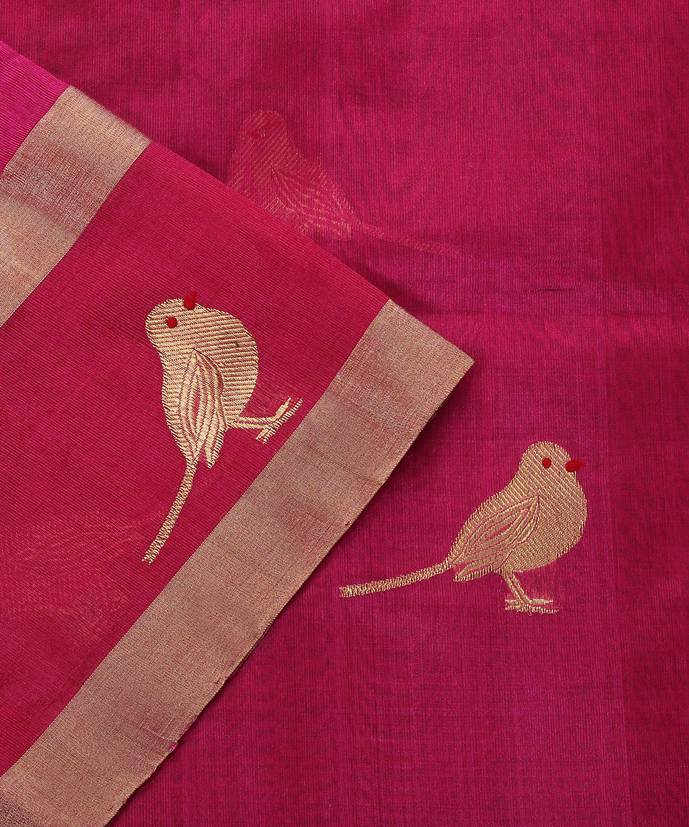 Pink_Handloom_Silk_Chanderi_Dupatta_With_Bird_Motif_On_Border_WeaverStory_04