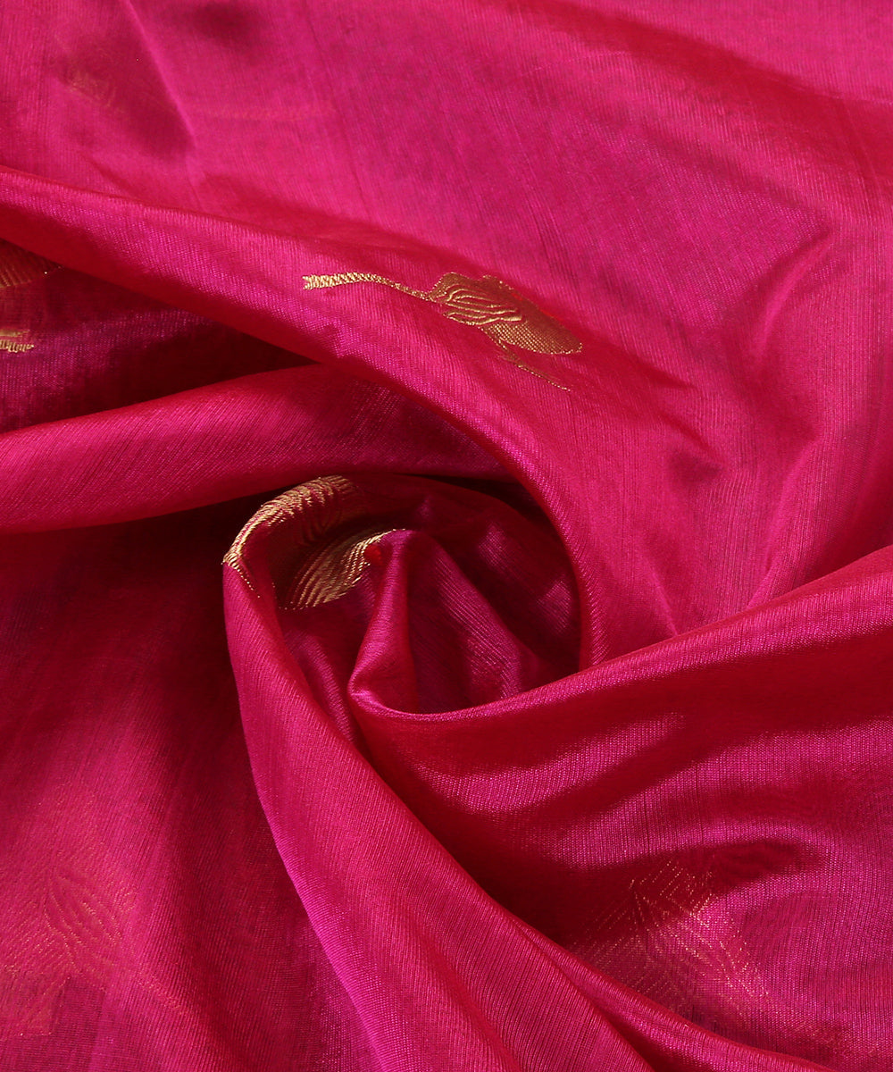 Pink_Handloom_Silk_Chanderi_Dupatta_With_Bird_Motif_On_Border_WeaverStory_05