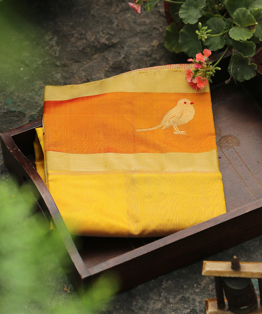 Mustard_Handloom_Silk_Chanderi_Dupatta_With_Bird_Motif_On_Border_WeaverStory_01