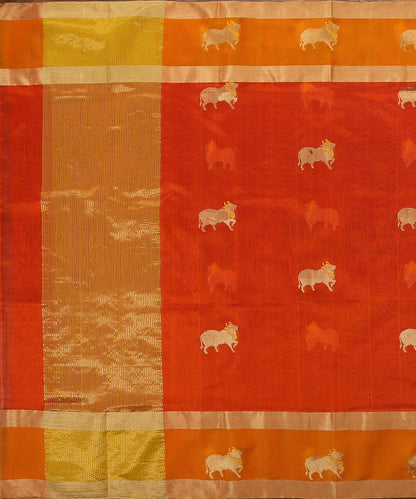 Orange_Handloom_Silk_Chanderi_Dupatta_With_Nandi_Motif_On_Border_WeaverStory_02