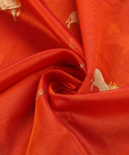 Orange_Handloom_Silk_Chanderi_Dupatta_With_Nandi_Motif_On_Border_WeaverStory_05