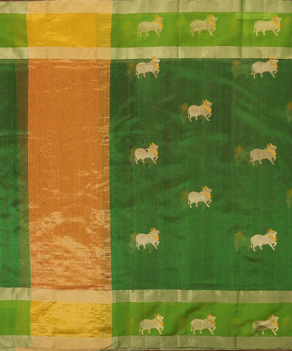 Green_Handloom_Silk_Chanderi_Dupatta_With_Nandi_Motif_On_Border_WeaverStory_02