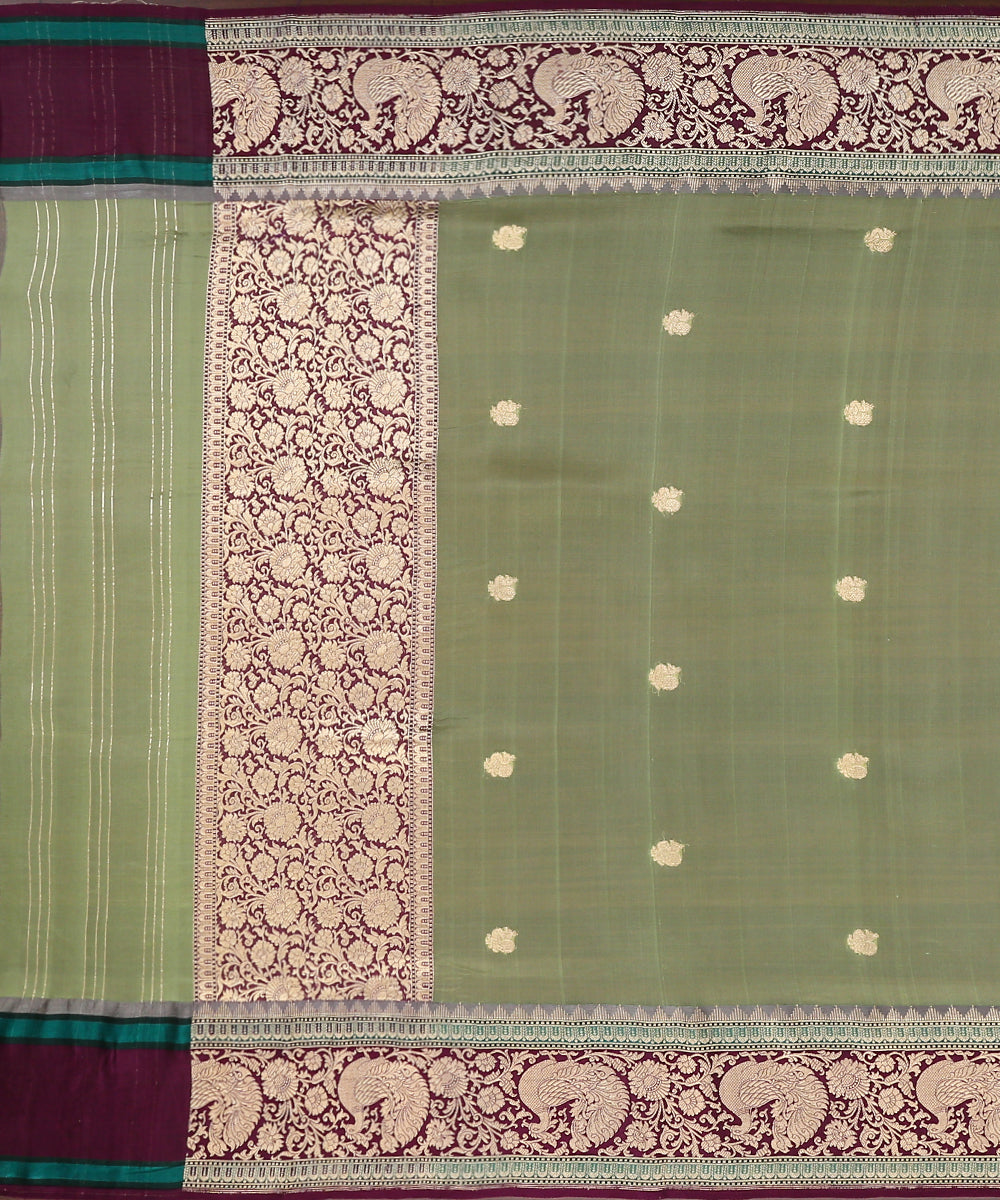 Handloom_Pista_Green_Organza_Banarasi_Dupatta_With_Kadhwa_Booti_And_Purple_Shikargah_Border_WeaverStory_02