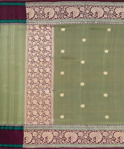 Handloom_Pista_Green_Organza_Banarasi_Dupatta_With_Kadhwa_Booti_And_Purple_Shikargah_Border_WeaverStory_02