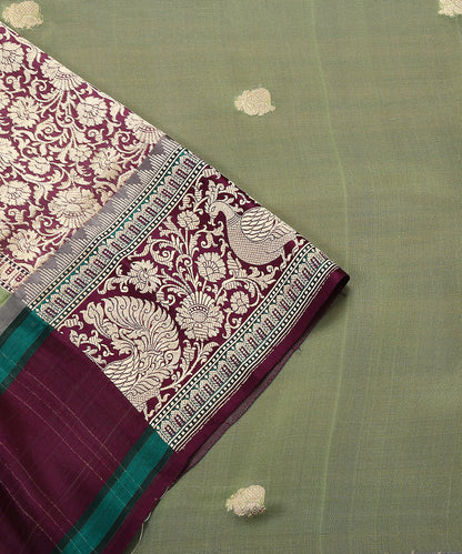 Handloom_Pista_Green_Organza_Banarasi_Dupatta_With_Kadhwa_Booti_And_Purple_Shikargah_Border_WeaverStory_04