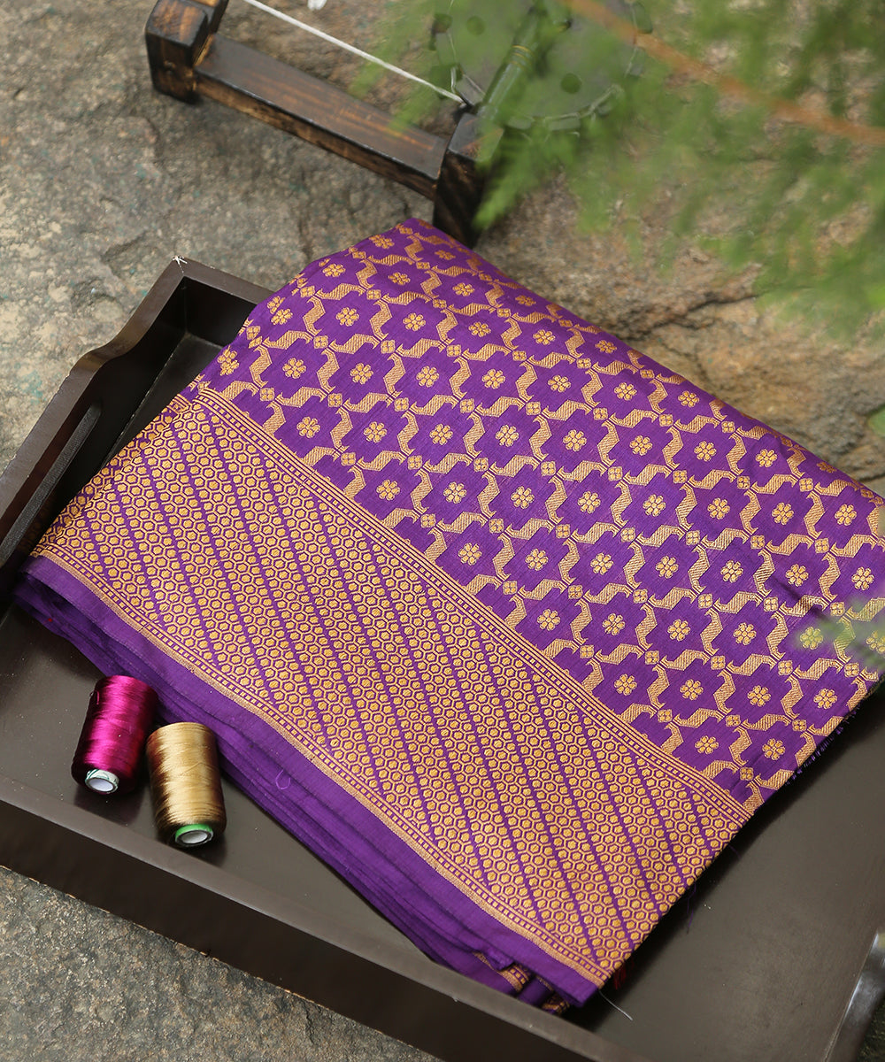 Handloom_Purple_Pure_Katan_Silk_Banarasi_Dupatta_With_Antique_Zari_WeaverStory_01