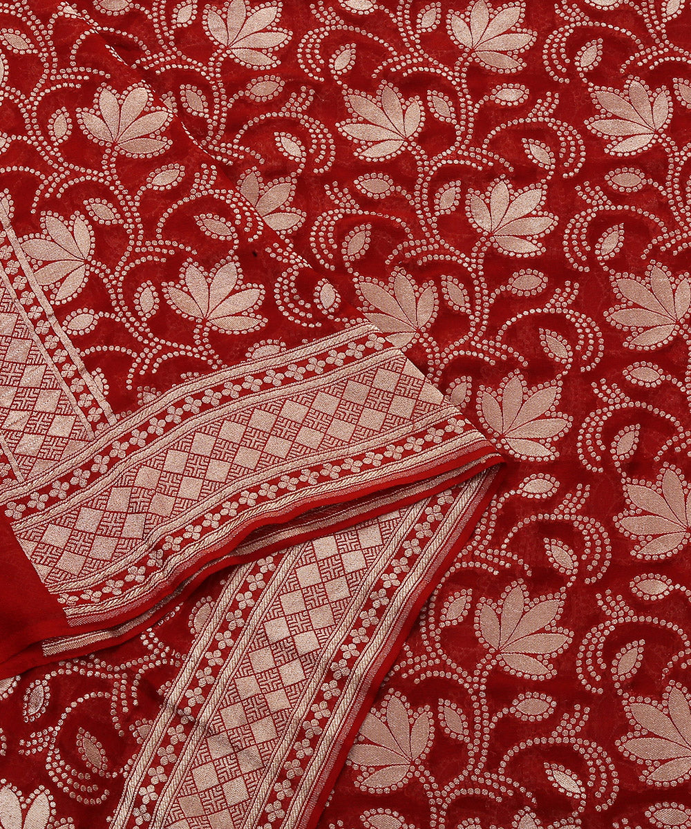 Handloom_Red_Georgette_Banarasi_Dupatta_with_Floral_Cutwork_Jaal_WeaverStory_05