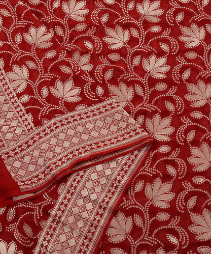 Handloom_Red_Georgette_Banarasi_Dupatta_with_Floral_Cutwork_Jaal_WeaverStory_05