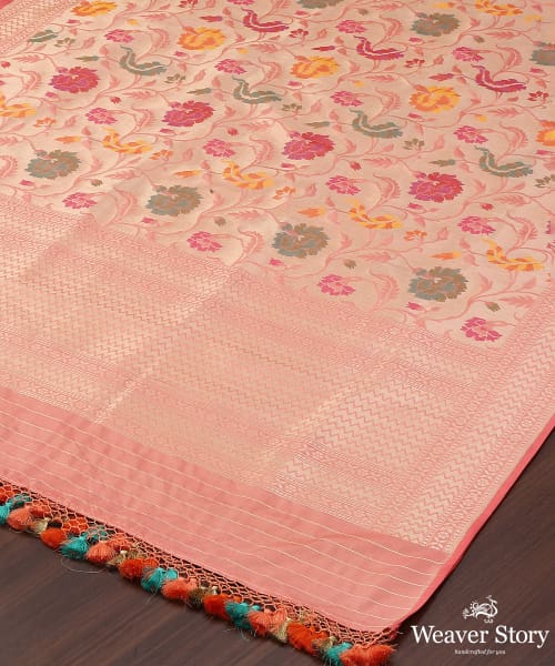 Peach_Handloom_Pure_Katan_Silk_Banarasi_Dupatta_with_Meenakari_WeaverStory_03