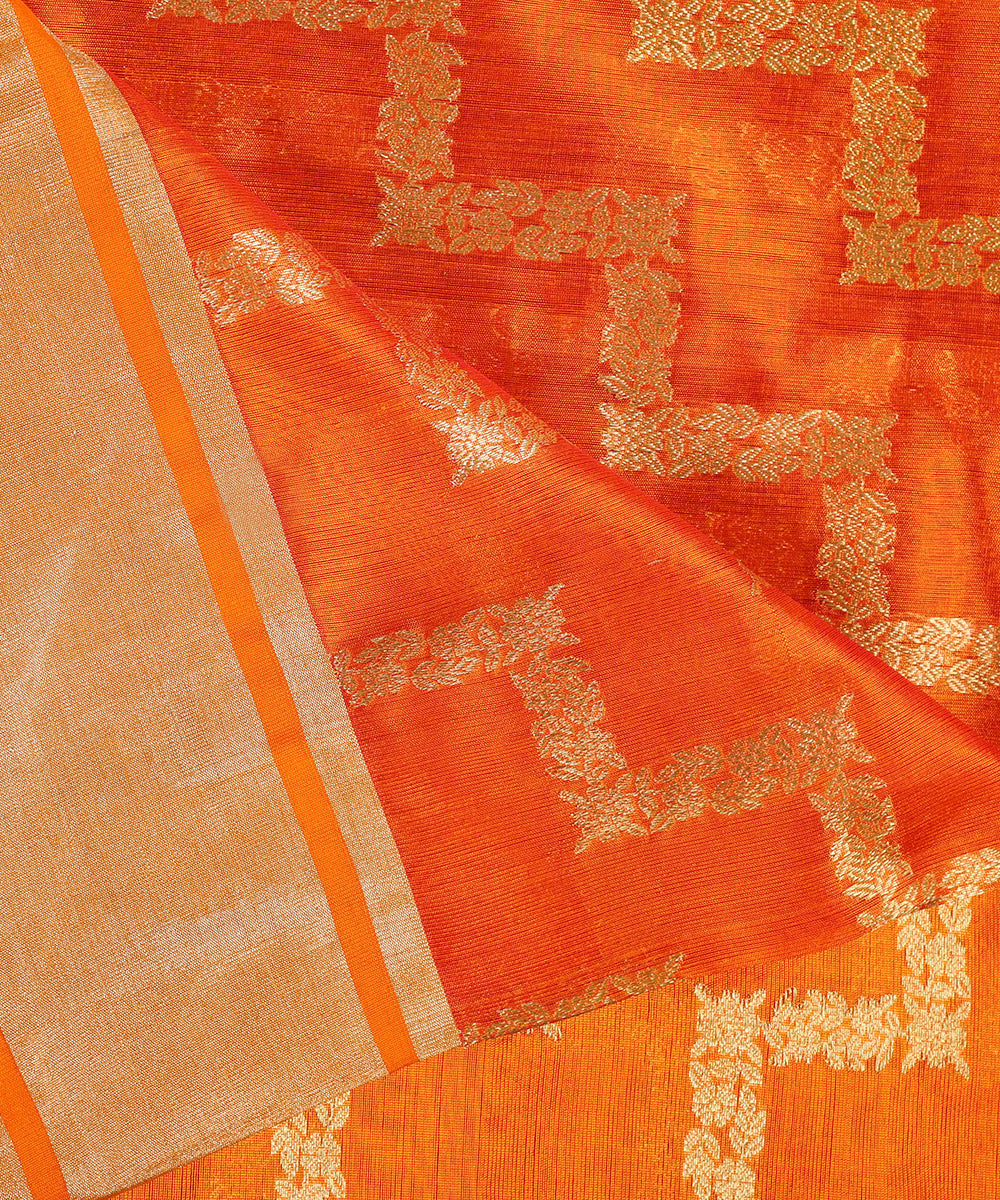 Handloom_Orange_Pure_Silk_Chanderi_Dupatta_With_Chevron_Pattern_WeaverStory_04
