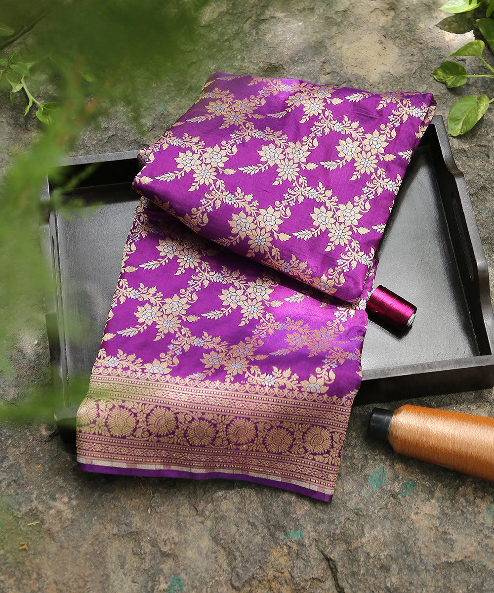 Handloom_Purple_Pure_Katan_Silk_Banarasi_Dupatta_With_Jaal_WeaverStory_01