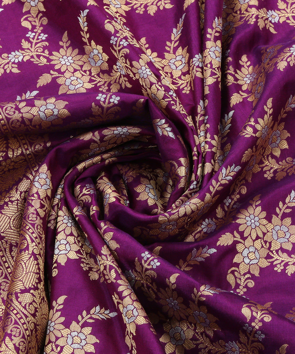 Handloom_Purple_Pure_Katan_Silk_Banarasi_Dupatta_With_Jaal_WeaverStory_05