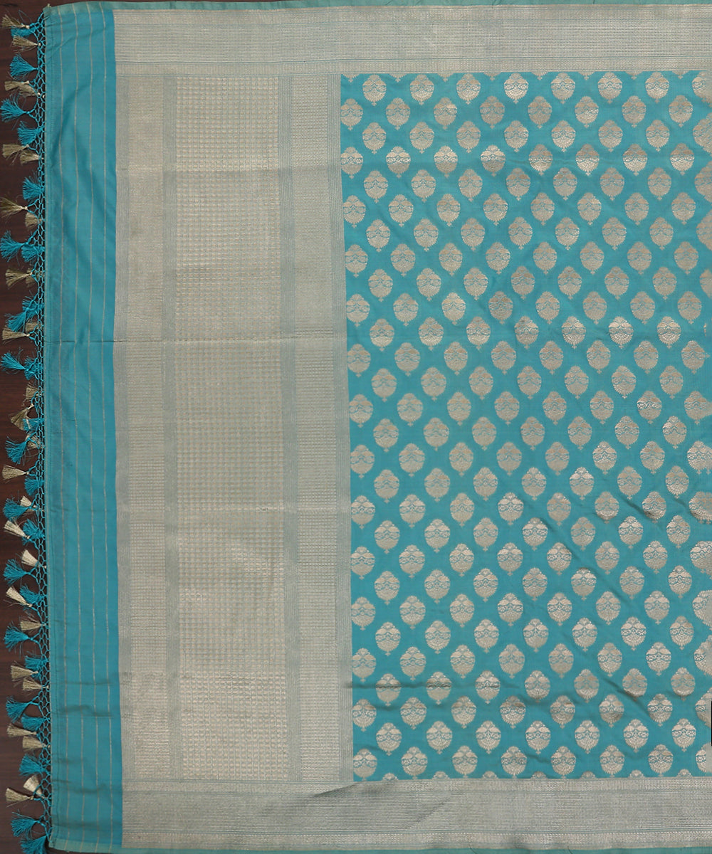 Handloom_Aqua_Pure_Katan_Silk_Banarasi_Dupatta_With_Ashrafi_Booti_WeaverStory_02