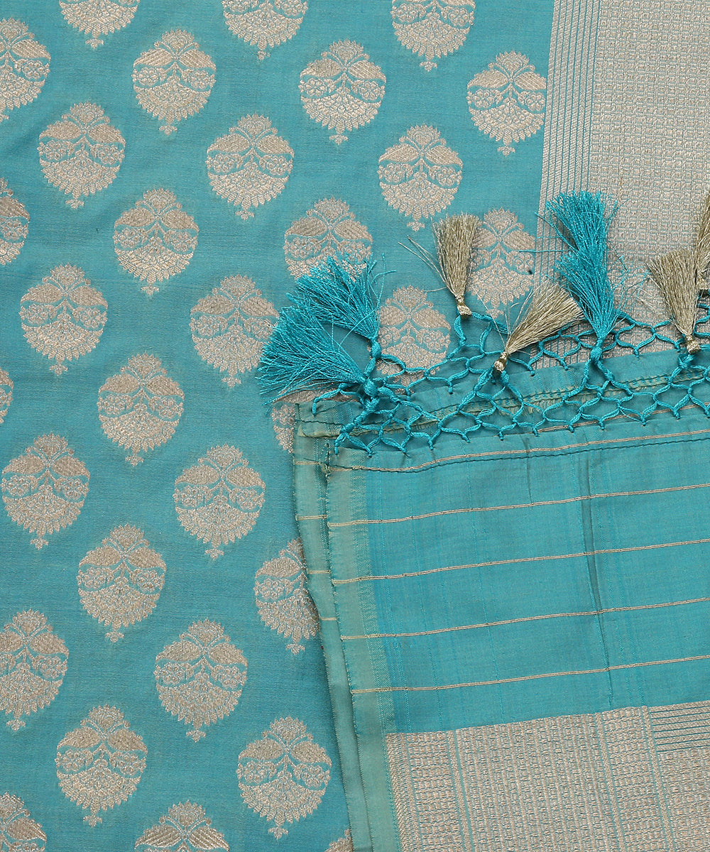 Handloom_Aqua_Pure_Katan_Silk_Banarasi_Dupatta_With_Ashrafi_Booti_WeaverStory_04