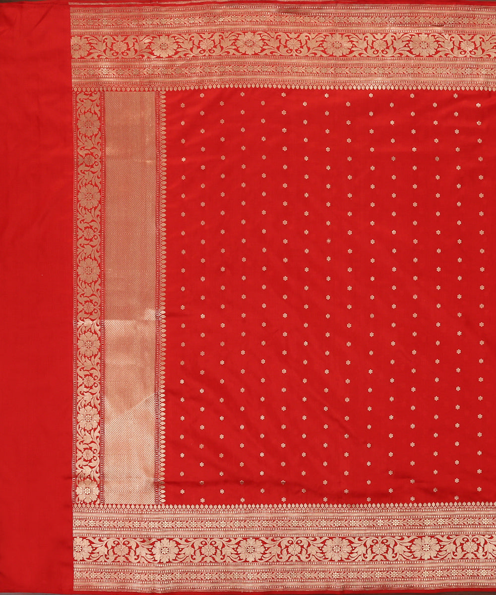 Red_Handloom_Pure_Katan_Silk_Banarasi_Dupatta_with_Floral_Border_WeaverStory_02