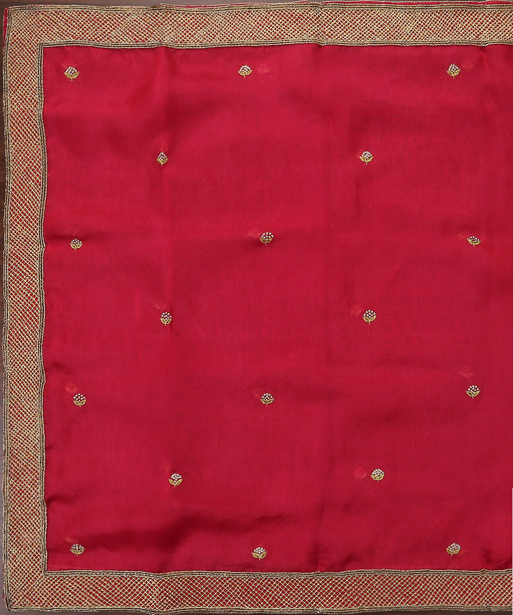 Red_Handloom_Pure_Organza_Embroidered_Dupatta_With_Zardozi_Border_WeaverStory_02