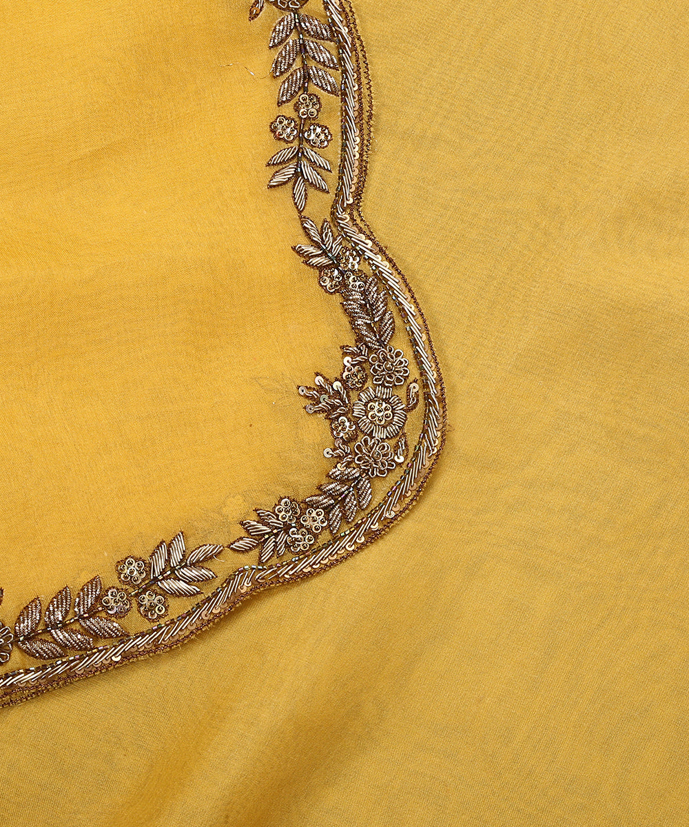 Golden Yellow Organza Dupatta with Maroon Sequin Border Work main image 0