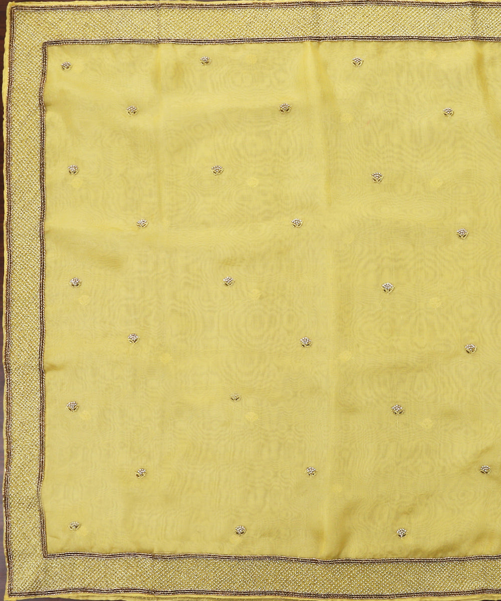 Lemon_Yellow_Handloom_Pure_Organza_Dupatta_With_Hand_Embroidered_Border_WeaverStory_02