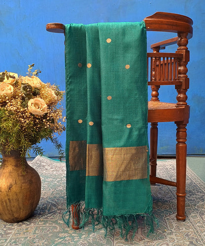 Handloom_Teal_Green_Pure_Kosa_Silk_Dupatta_With_Booti_WeaverStory_01