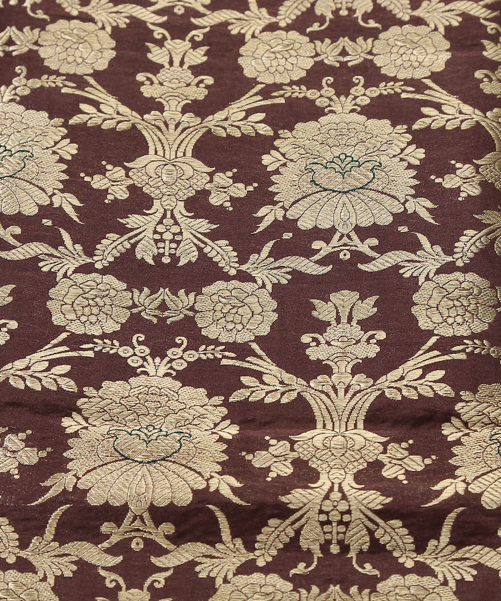 Brown_Handloom_Pure_Katan_Silk_Banarasi_Fabric_With_Odhna_Jaal_WeaverStory_02