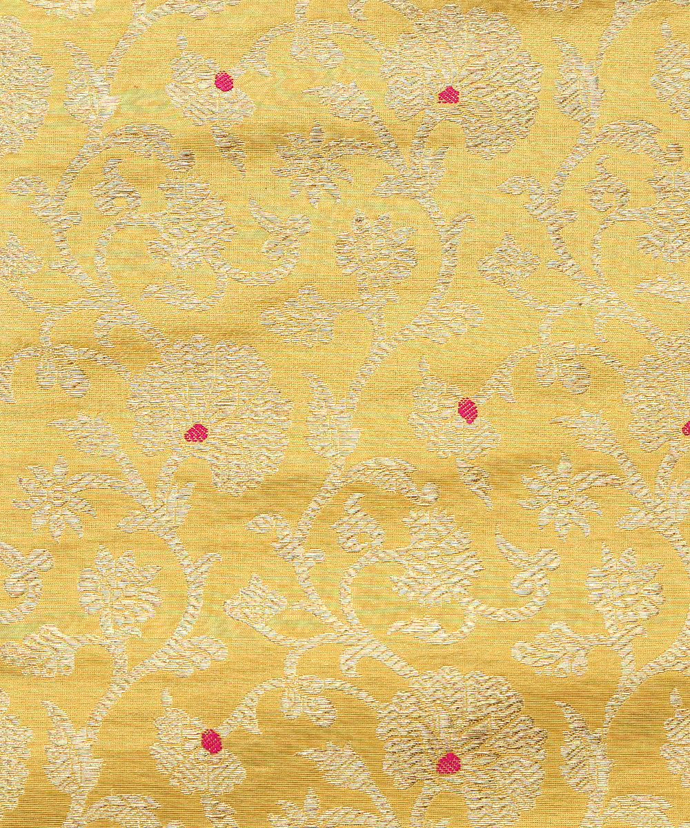 Yellow_Handloom_Brocade_Pure_Katan_Silk_Banarasi_Fabric_With_Pink_Meenakari_WeaverStory_02