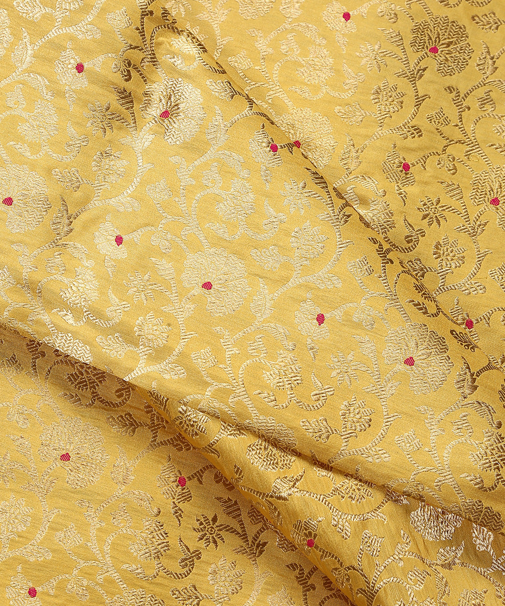 Yellow_Handloom_Brocade_Pure_Katan_Silk_Banarasi_Fabric_With_Pink_Meenakari_WeaverStory_04