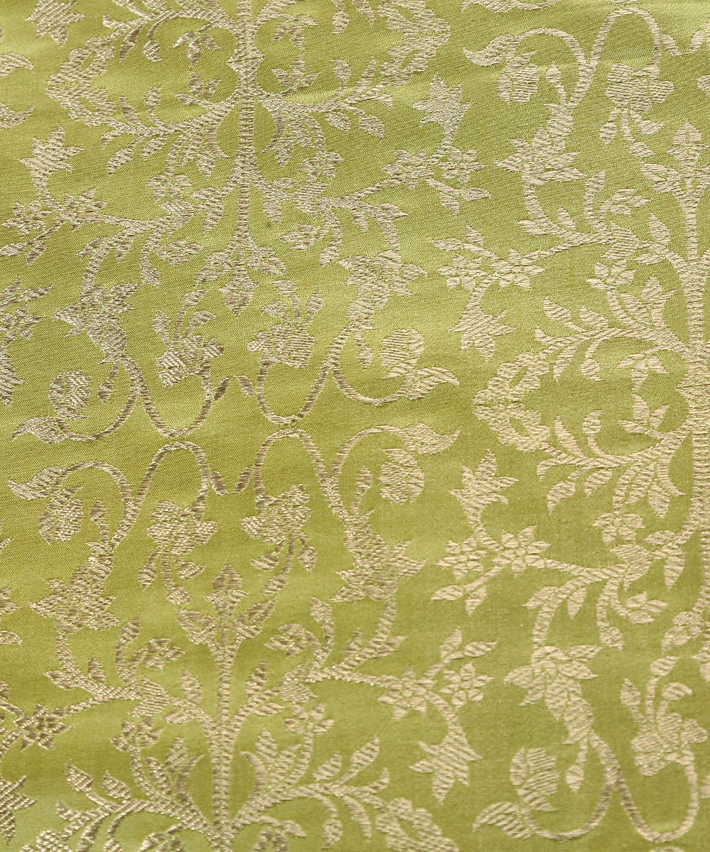 Handloom_Lime_Green_Satin_Silk_Brocade_Banarasi_Fabric_With_Zari_Work_WeaverStory_02