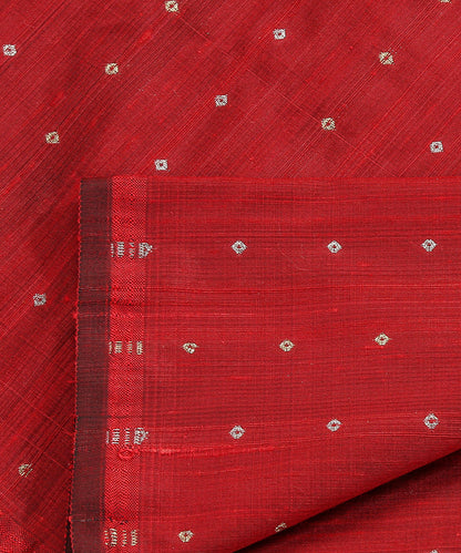 Handloom_Maroon_Pure_Tussar_Silk_Banarasi_Fabric_With_Booti_WeaverStory_04