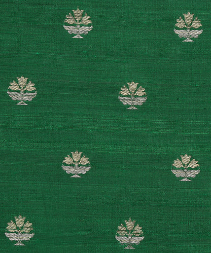 Green_Handloom_Pure_Raw_Silk_Banarasi_Fabric_With_Small_Zari_Booti_WeaverStory_03