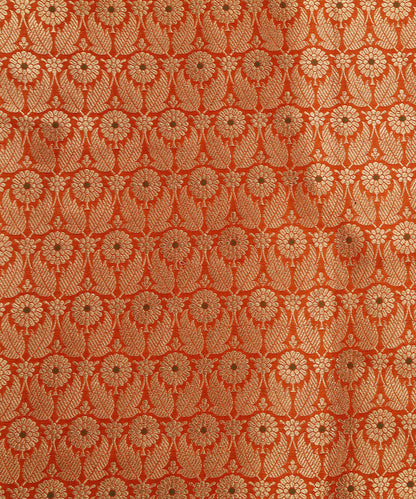Orange_Handloom_Pure_Katan_Silk_Brocade_Kimkhab_Fabric_With_Green_Meenakari_Booti_WeaverStory_02