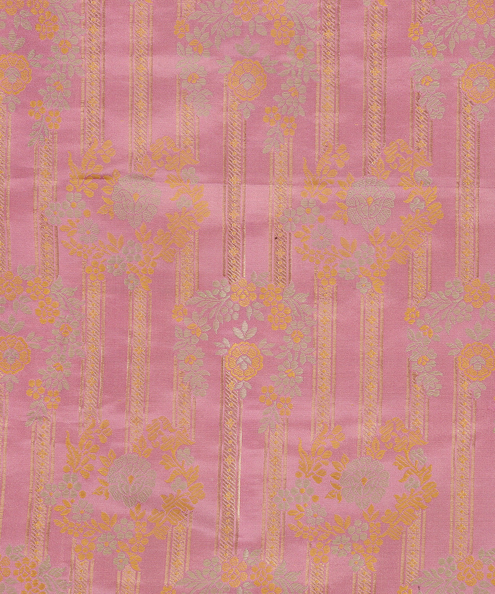 Handloom_Pink_Pure_Satin_Silk_Tanchoi_Banarasi_Fabric_With_Floral_Striped_WeaverStory_02