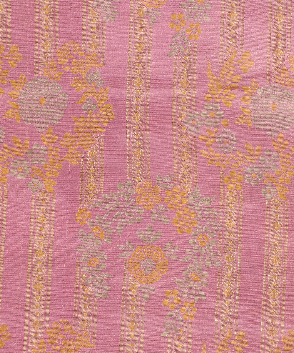 Handloom_Pink_Pure_Satin_Silk_Tanchoi_Banarasi_Fabric_With_Floral_Striped_WeaverStory_03